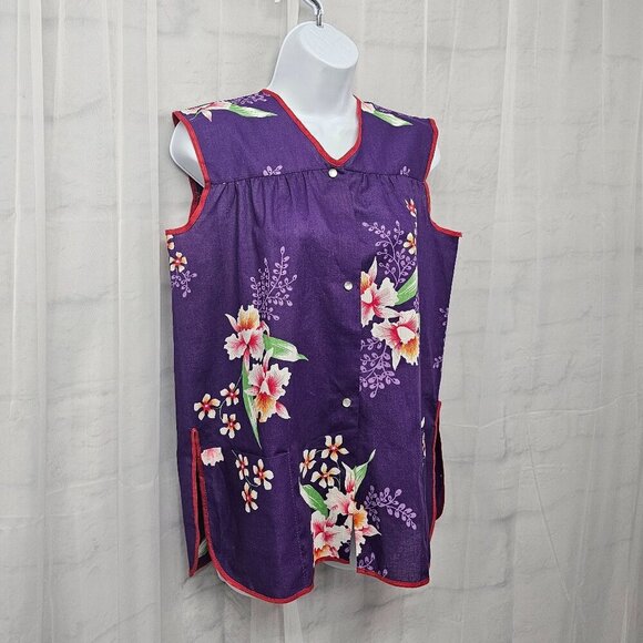 Vintage Purple Red Floral Tank Pearl Snap Retro Boho Hippie M - Picture 5 of 11